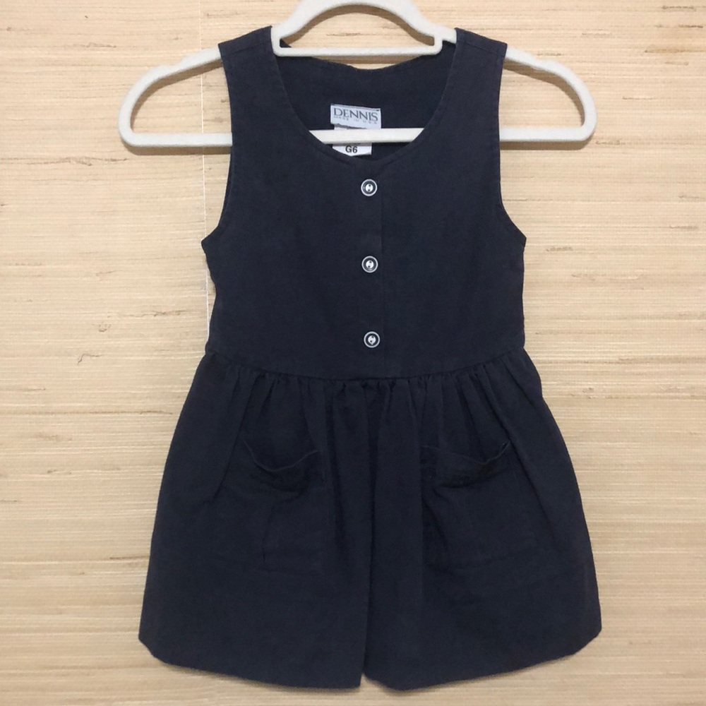 DENNIS Navy Blue Sleeveless Button Front School Girl Cotton Blend Dress size 6